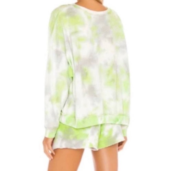 NWT Free People Kelly Washed Tie Dye Sweatshirt Short Set in Citron/Gray Large L - Picture 2 of 11